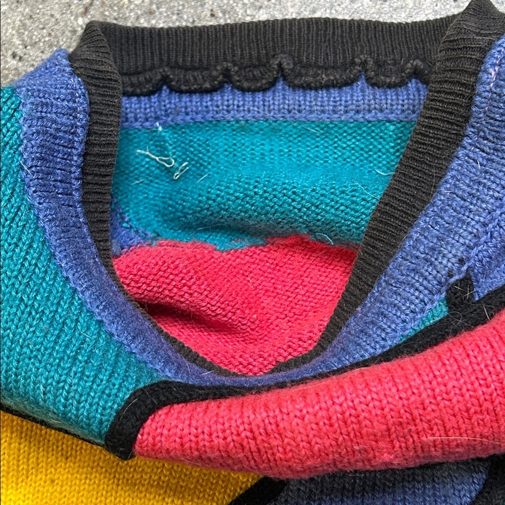 Vintage Colorblock Abstract Pattern Crewneck Sweater - Pink/Yellow/Blue - Picture 3 of 4
